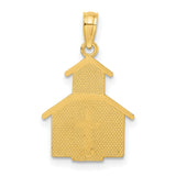 14k Yellow Gold Pendant with Cross and Church Charm Featuring Steeple and Window Detail