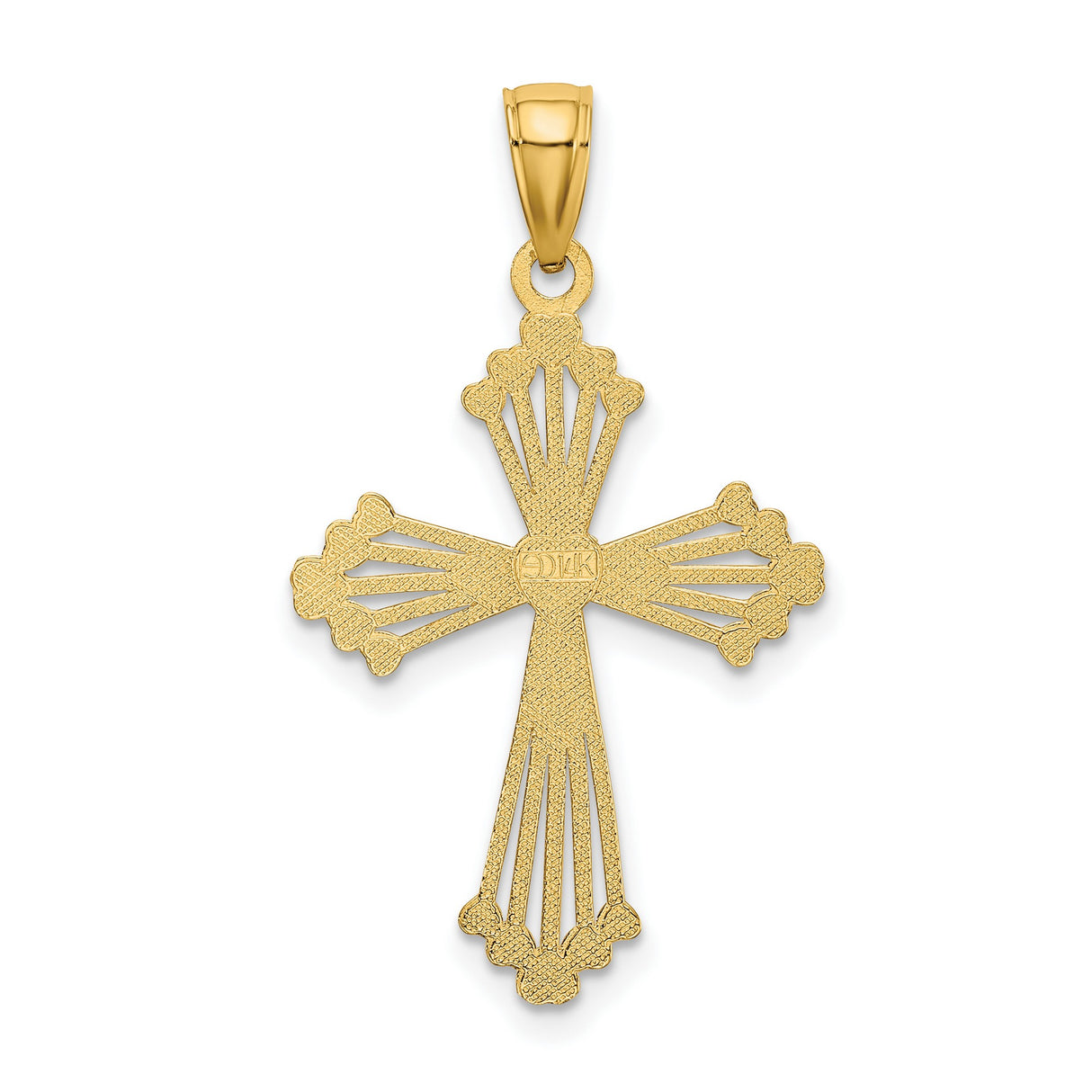 Cut-Out Stripes Heart In Center Cross Charm Pendant in Real 14k Yellow Gold