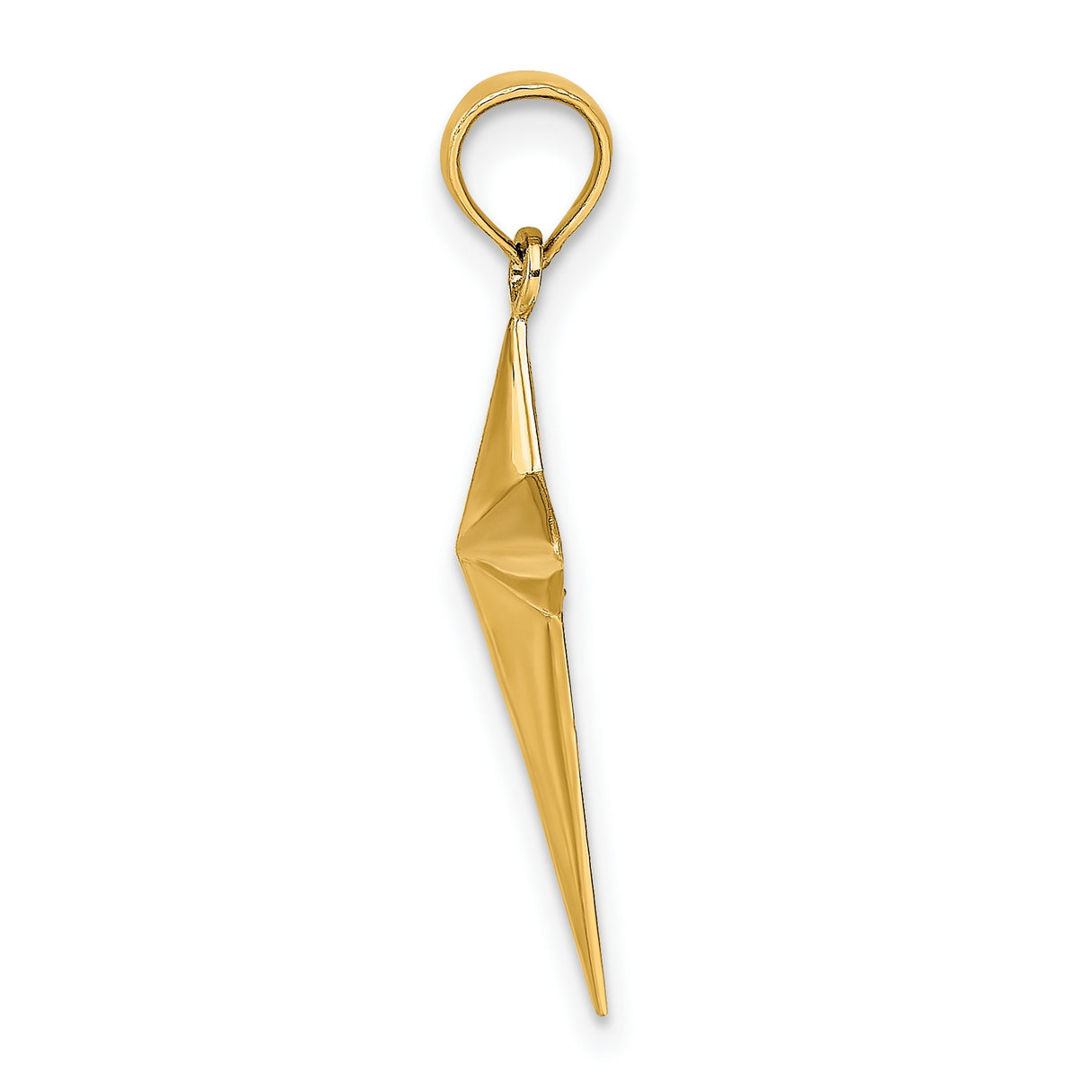 Polished Triangle Tipped Cross Charm Pendant in Real 14k Yellow Gold