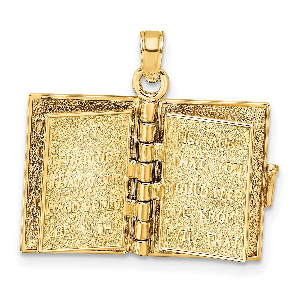 14k Yellow Gold Prayer Book Pendant with Jabez Prayer and Praying Hands Charm