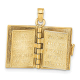 14k Yellow Gold Prayer Book Pendant with Jabez Prayer and Praying Hands Charm