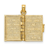 14k Yellow Gold Prayer Book Pendant with Jabez Prayer and Praying Hands Charm