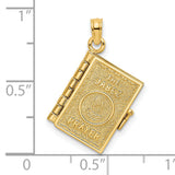 14k Yellow Gold Prayer Book Pendant with Jabez Prayer and Praying Hands Charm