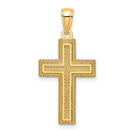 Block Cross Charm Pendant in Real 14k Yellow Gold