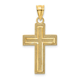 Block Cross Charm Pendant in Real 14k Yellow Gold