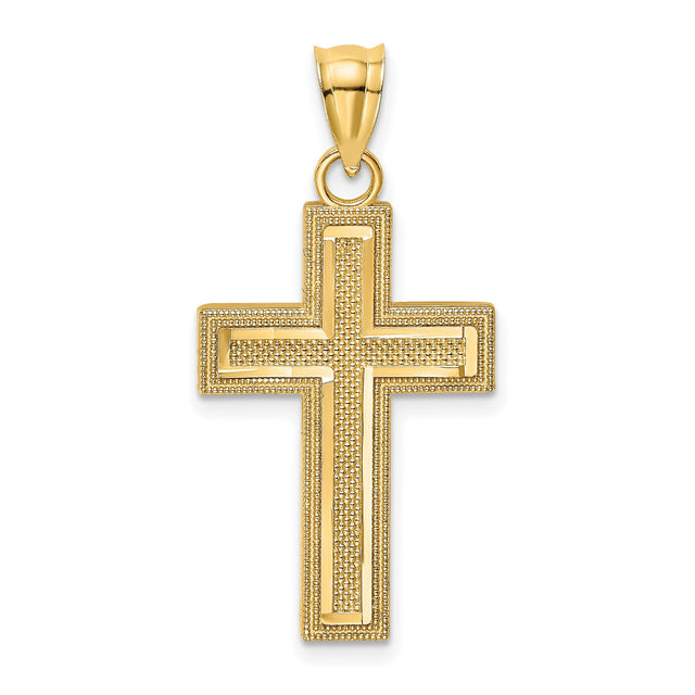 Block Cross Charm Pendant in Real 14k Yellow Gold