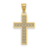 Edge and Filigree Center Cross Charm Pendant in Real 14k Yellow Gold