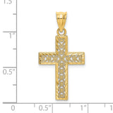 Edge and Filigree Center Cross Charm Pendant in Real 14k Yellow Gold