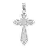 14k White Gold Cross Pendant with Textured Beaded Design, Celestial Motif, Spiritual Jewelry