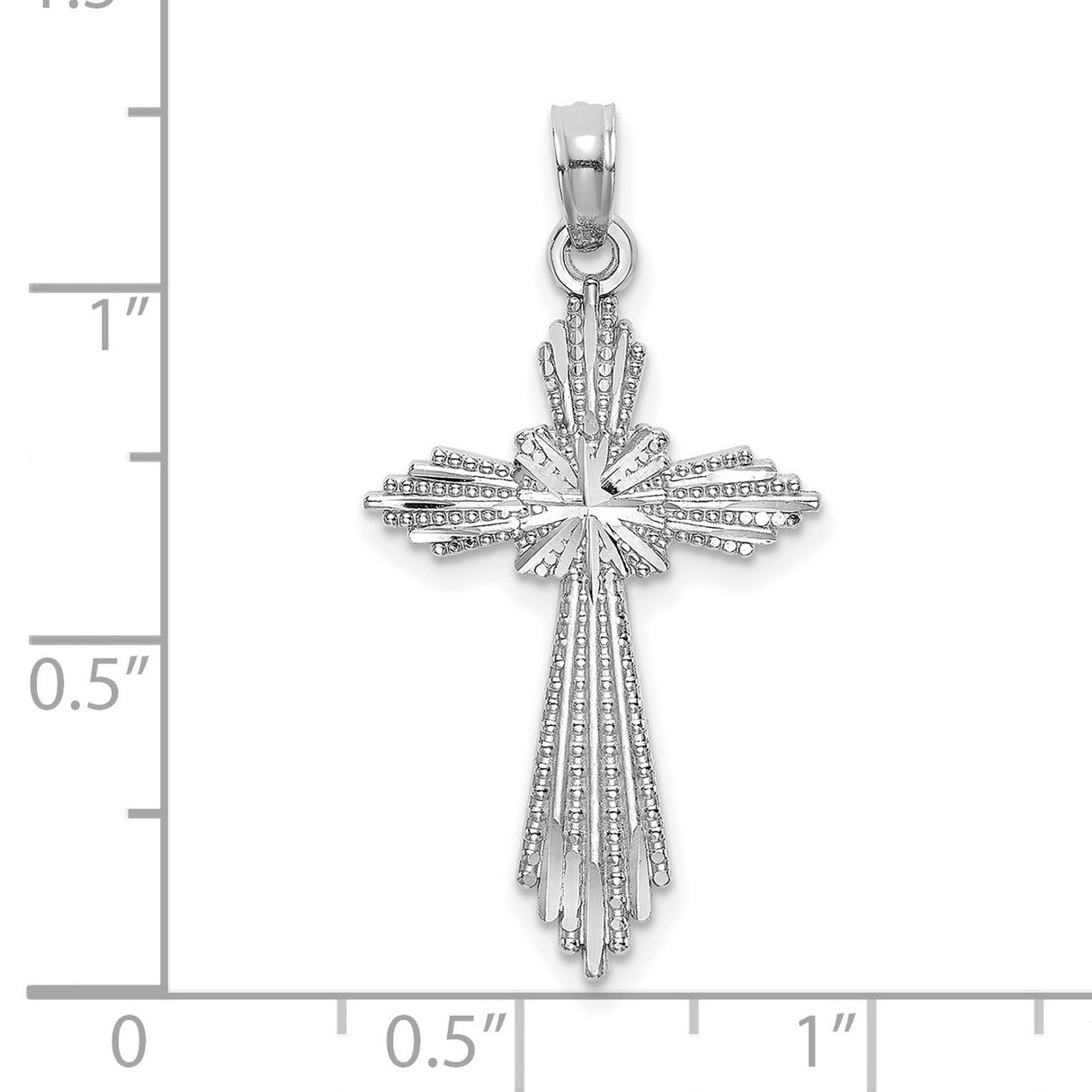 14k White Gold Cross Pendant with Textured Beaded Design, Celestial Motif, Spiritual Jewelry
