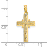 Diamond-Cut Etched Cross Charm Pendant in Real 14k Yellow Gold