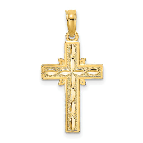 Diamond-Cut Etched Cross Charm Pendant in Real 14k Yellow Gold