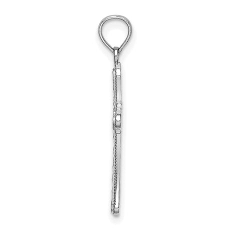 14k White Gold Cross Pendant with Beaded Edge and Textured High Polish Finish