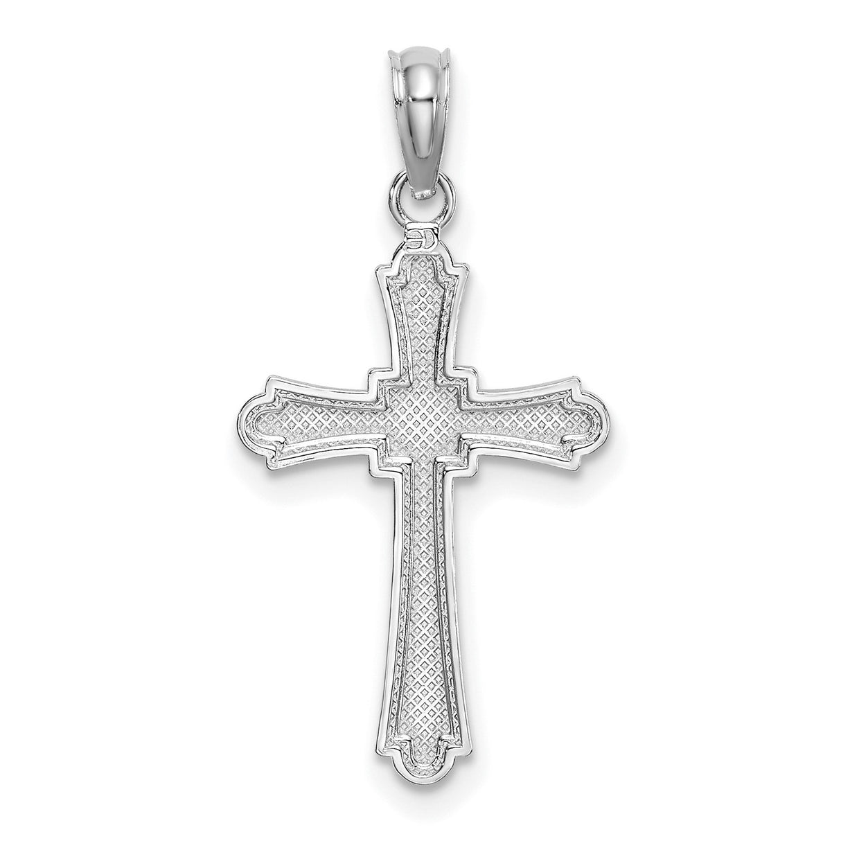 14k White Gold Cross Pendant with Beaded Edge and Textured High Polish Finish