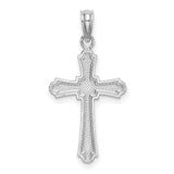 14k White Gold Cross Pendant with Beaded Edge and Textured High Polish Finish
