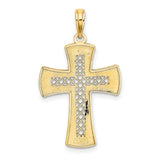 Satin Edge Lattice Cross Charm Pendant in Real 14k Yellow Gold