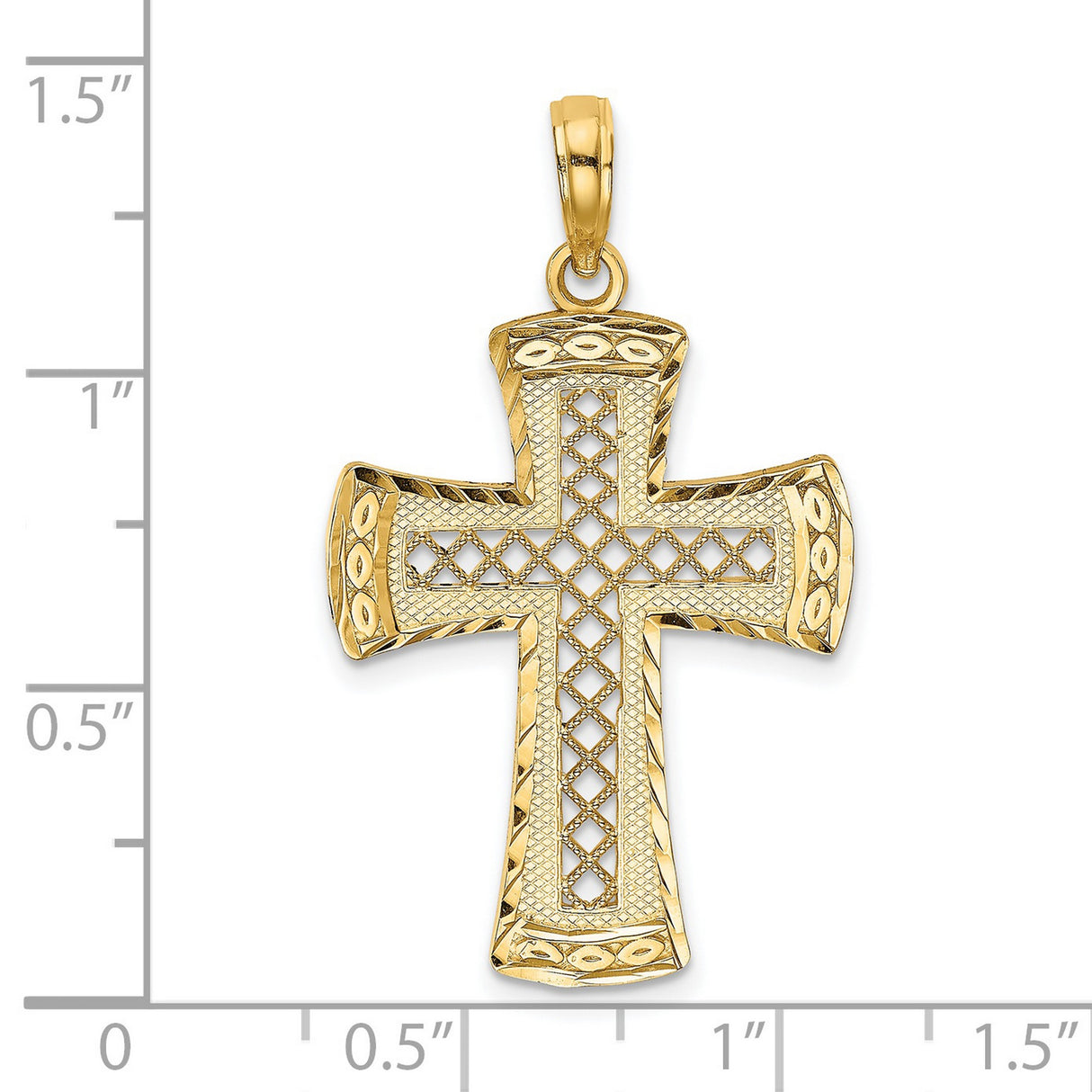 Satin Edge Lattice Cross Charm Pendant in Real 14k Yellow Gold