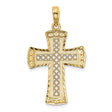 Satin Edge Lattice Cross Charm Pendant in Real 14k Yellow Gold