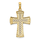 Satin Edge Lattice Cross Charm Pendant in Real 14k Yellow Gold