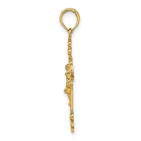 Crucifix Fancy Tips Charm Pendant in Real 14k Yellow Gold