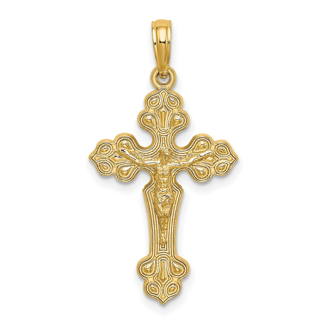 Crucifix Fancy Tips Charm Pendant in Real 14k Yellow Gold