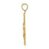 14k Yellow Gold Crucifix Pendant with Beaded Cross and Detailed Jesus Figure