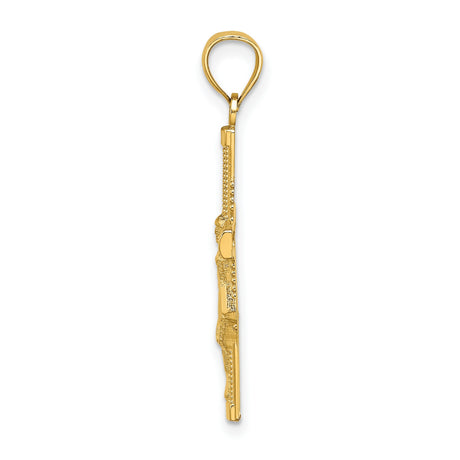 14k Yellow Gold Crucifix Pendant with Beaded Cross and Detailed Jesus Figure