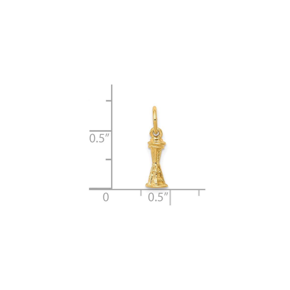 14k Yellow Gold Space Needle Charm Pendant, Seattle Landmark Travel Souvenir Jewelry