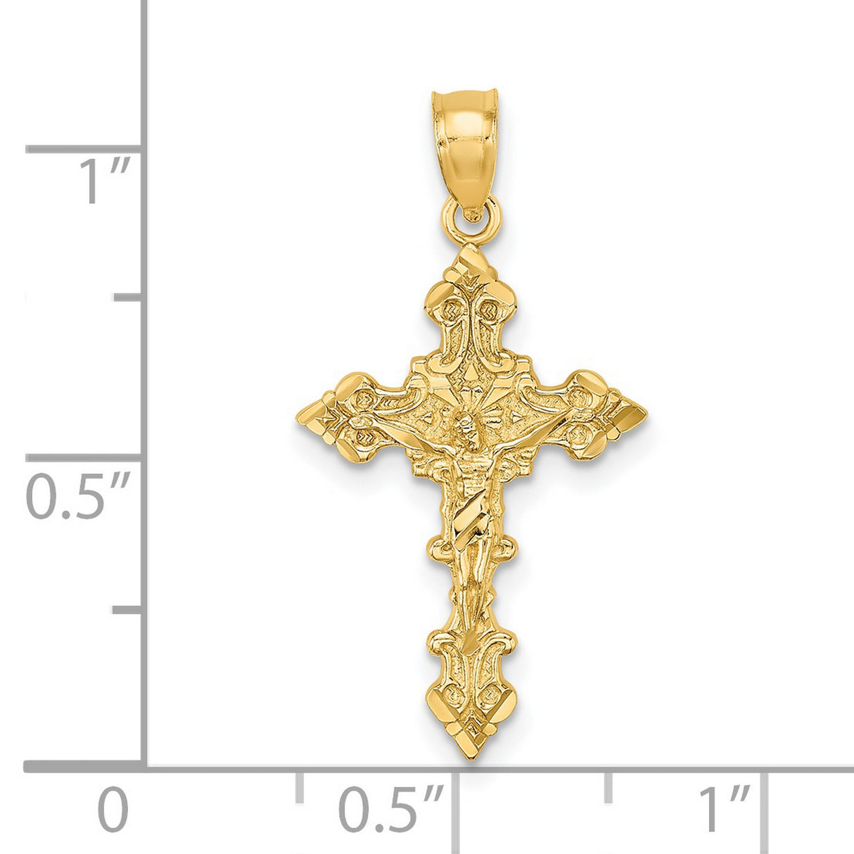 Crucifix Fancy Edges Charm Pendant in Real 14k Yellow Gold