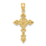 Crucifix Fancy Edges Charm Pendant in Real 14k Yellow Gold