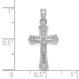 14k White Gold Crucifix Cross Pendant with Beveled Edges High-Polish Christian Jewelry