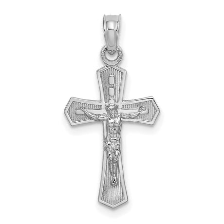 14k White Gold Crucifix Cross Pendant with Beveled Edges High-Polish Christian Jewelry