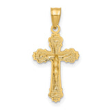 Textured Scalloped Edge Crucifix Charm Pendant in Real 14k Yellow Gold