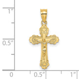 Textured Scalloped Edge Crucifix Charm Pendant in Real 14k Yellow Gold