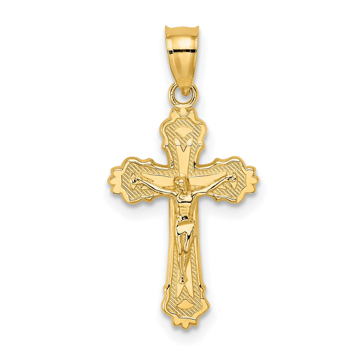 Textured Scalloped Edge Crucifix Charm Pendant in Real 14k Yellow Gold