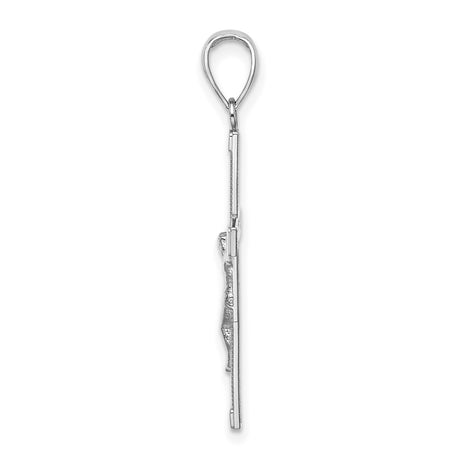 14k White Gold Crucifix Cross Pendant with Polished Textured Finish, Jesus Charm Religious Symbol
