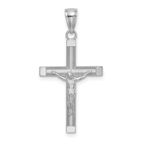 14k White Gold Crucifix Cross Pendant with Polished Textured Finish, Jesus Charm Religious Symbol