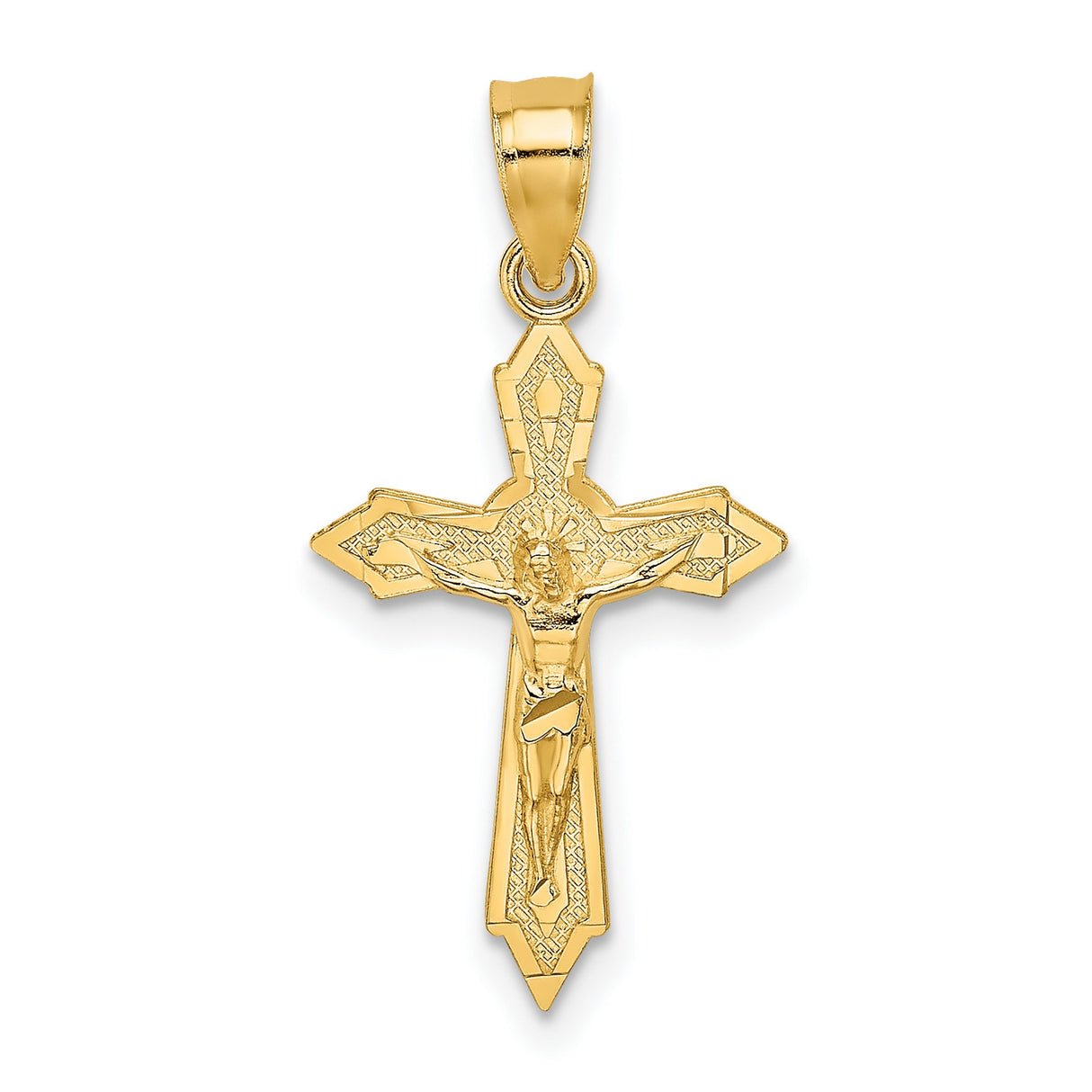 14k Yellow Gold Crucifix Pendant Featuring Jesus on Cross, Christian Religious Jewelry