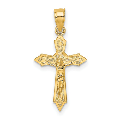 14k Yellow Gold Crucifix Pendant Featuring Jesus on Cross, Christian Religious Jewelry