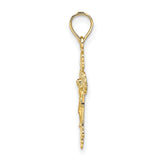 Crucifix Fancy Tips Charm Pendant in Real 14k Yellow Gold