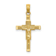 14k Yellow Gold Crucifix Pendant with Textured Cross and Beaded Accents for Men and Women