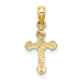 Mini Crucifix Fancy Tips Charm Pendant in Real 14k Yellow Gold