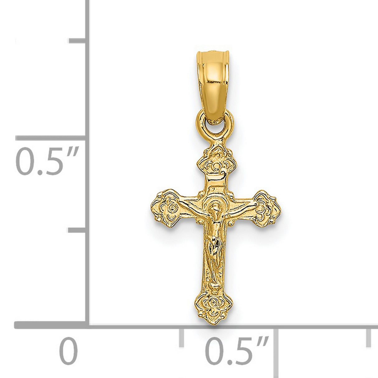 Mini Crucifix Fancy Tips Charm Pendant in Real 14k Yellow Gold