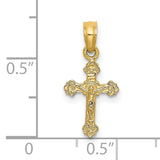 Mini Crucifix Fancy Tips Charm Pendant in Real 14k Yellow Gold