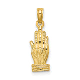 14k Yellow Gold Praying Hands Pendant, Christian Religious Charm for Men or Women