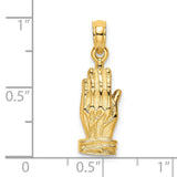 14k Yellow Gold Praying Hands Pendant, Christian Religious Charm for Men or Women