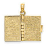 14k Yellow Gold Ten Commandments Book Pendant with Star of David and Hebrew Text