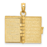 3D Moveable Santa Biblia Book Spanish Bible Charm Pendant in Real 14k Yellow Gold