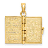 3D Moveable Santa Biblia Book Spanish Bible Charm Pendant in Real 14k Yellow Gold