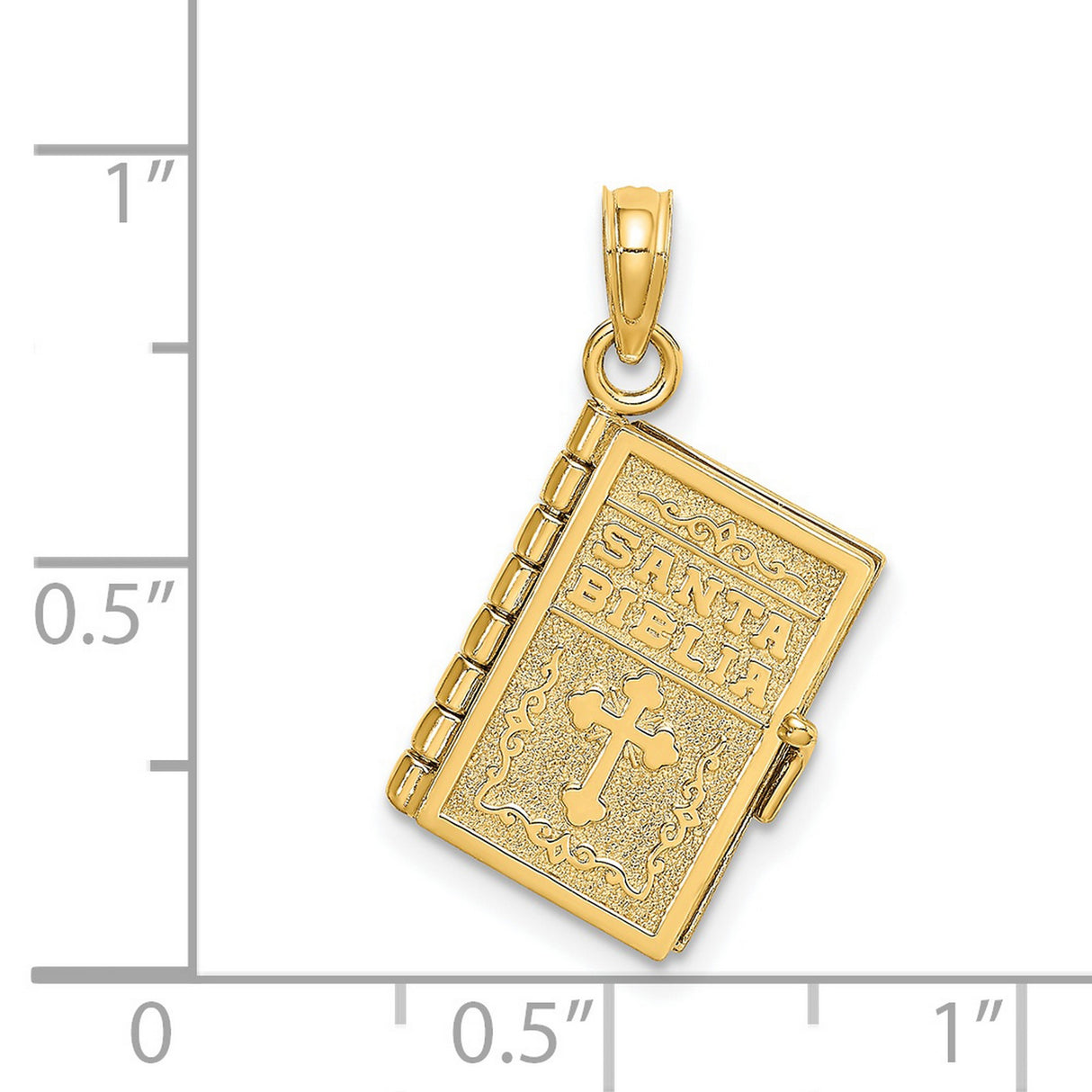 3D Moveable Santa Biblia Book Spanish Bible Charm Pendant in Real 14k Yellow Gold